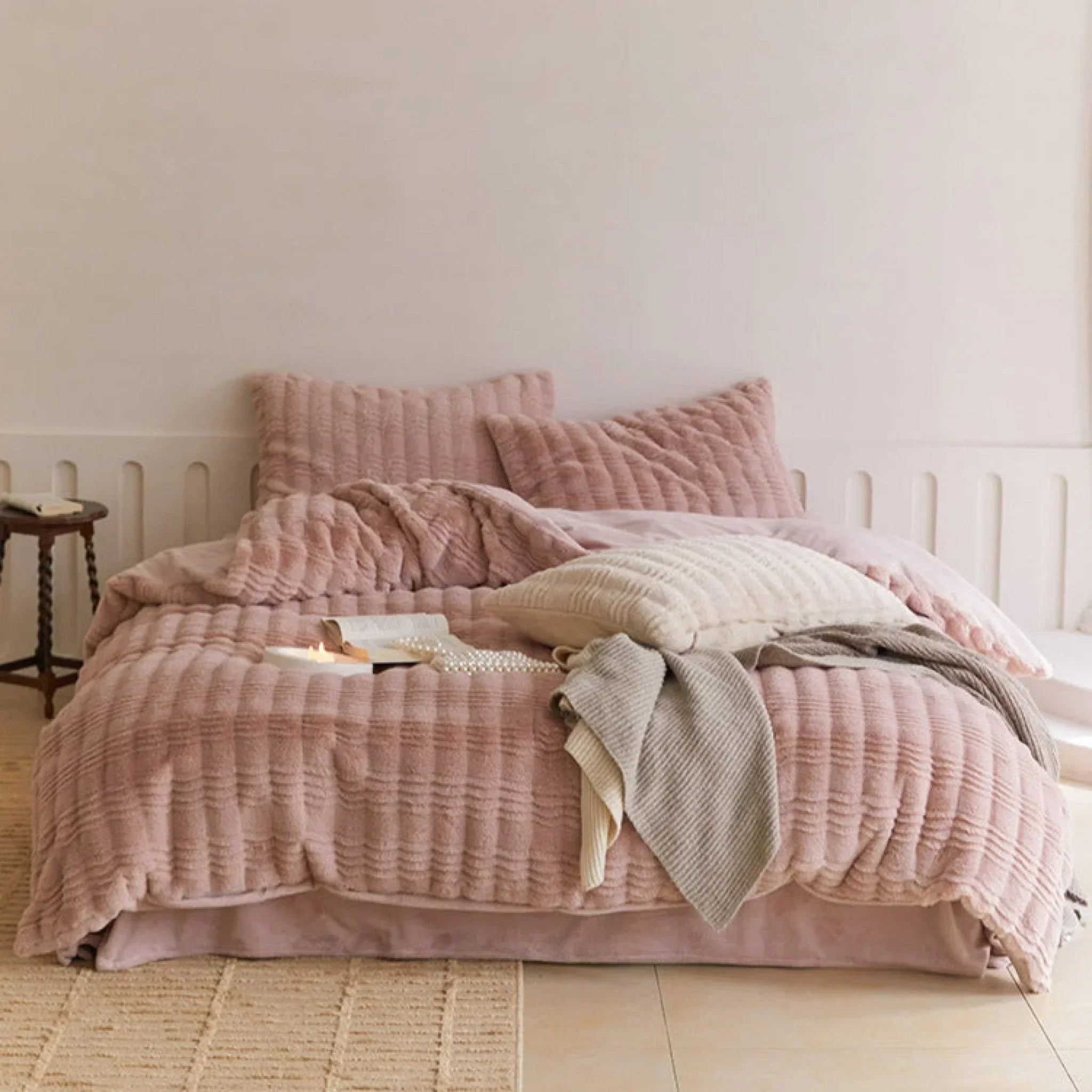 Cozy Earth Tone Milk Velvet Bedding Set / Beige Khaki Ever Lasting