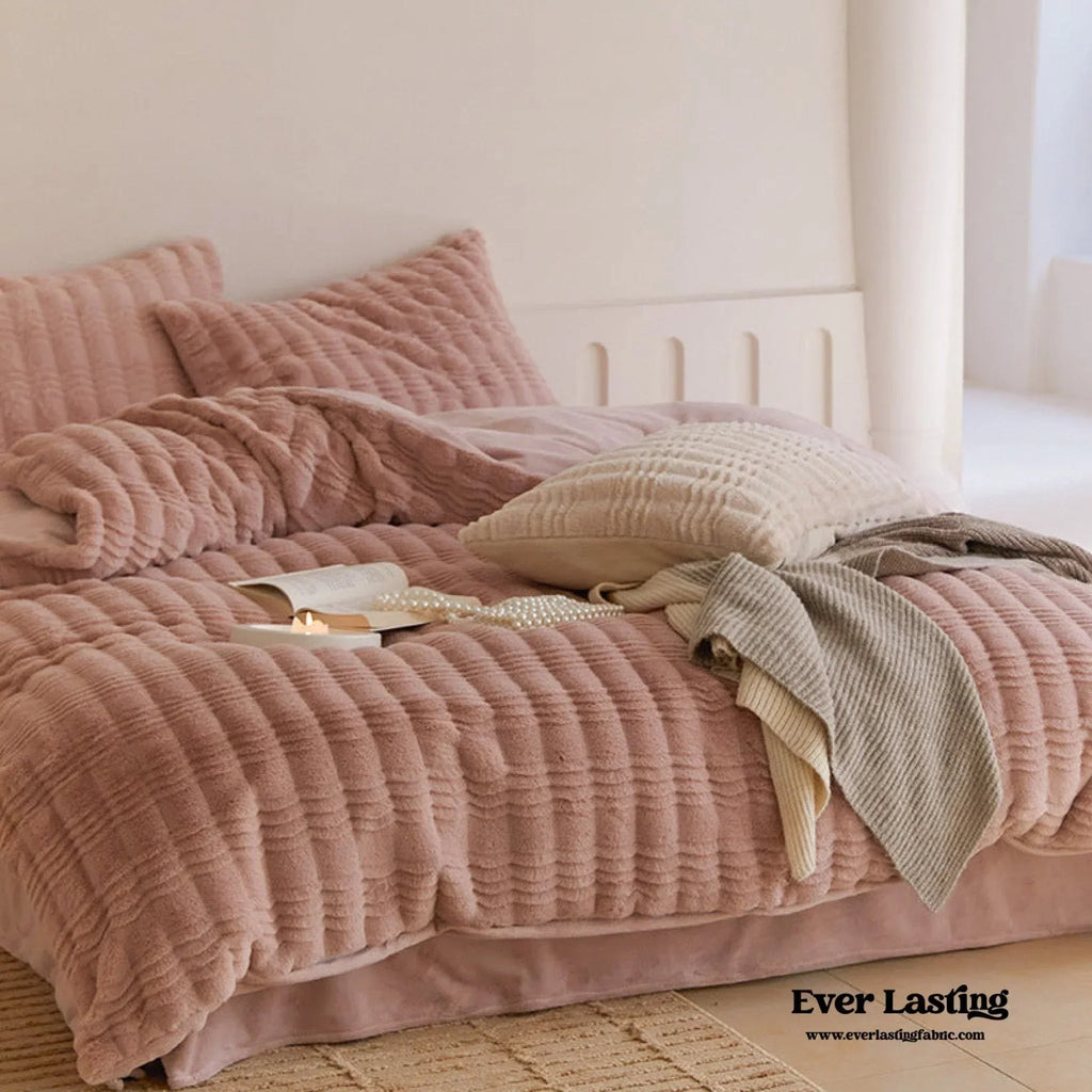 Cozy Earth Tone Milk Velvet Bedding Set / Beige Khaki Ever Lasting