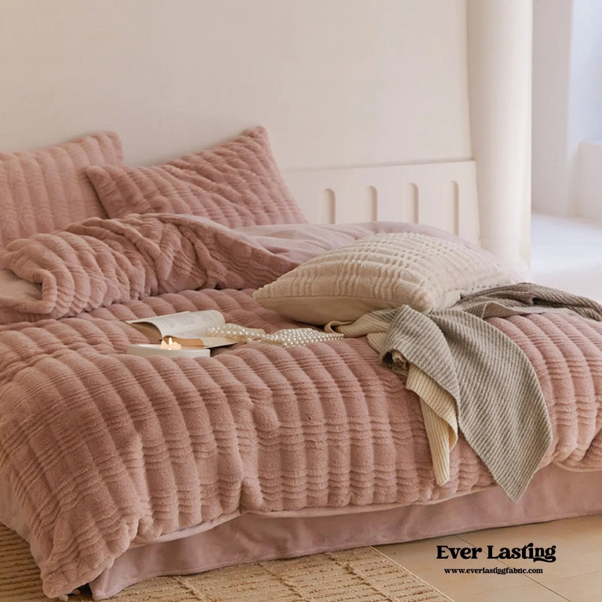 Cozy Earth Tone Milk Velvet Bedding Set / Beige Khaki Ever Lasting