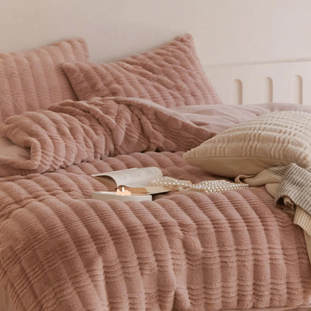 Cozy Earth Tone Milk Velvet Bedding Set / Beige Khaki Ever Lasting