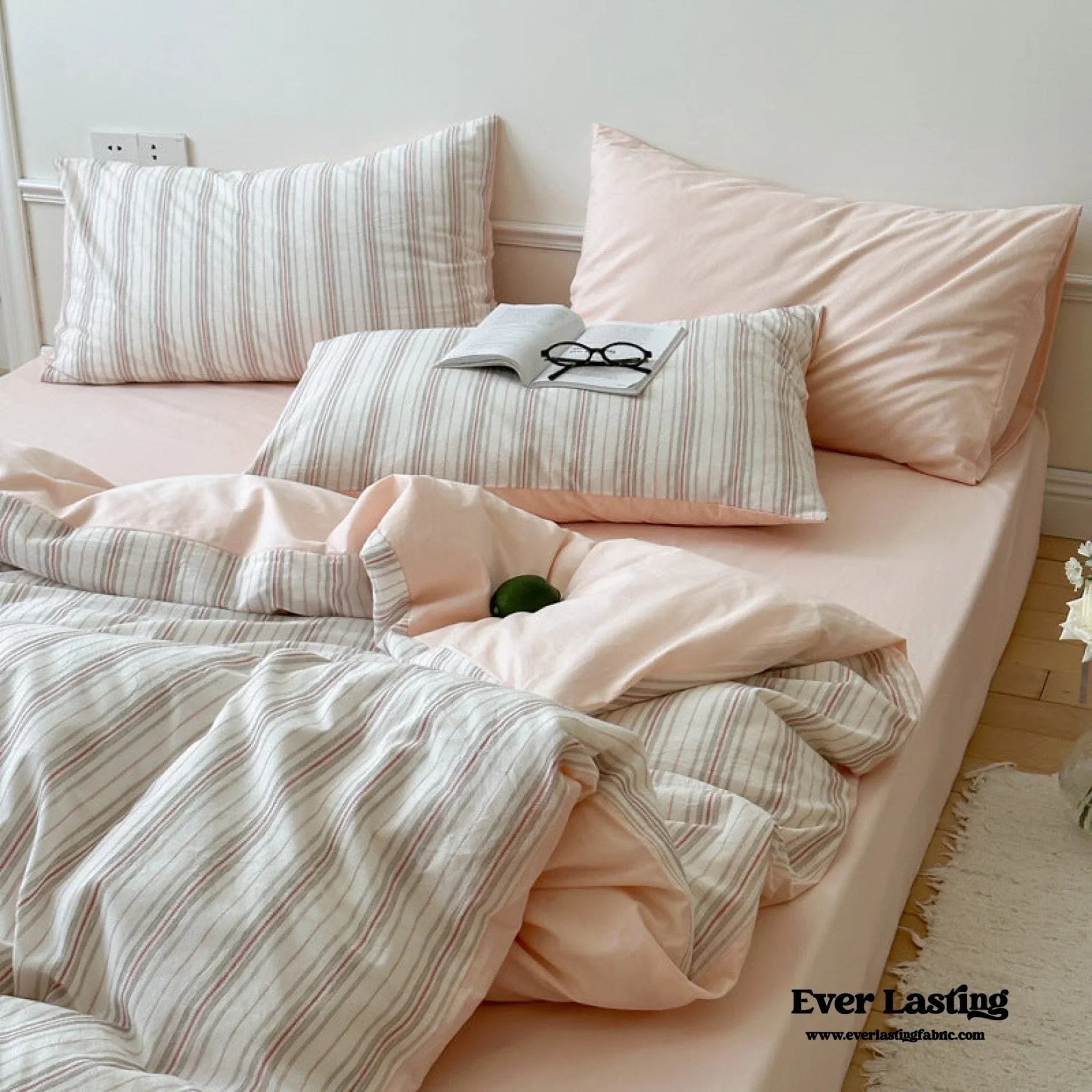 Cozy Pastel Striped Washed Cotton Bedding Set Ever Lasting