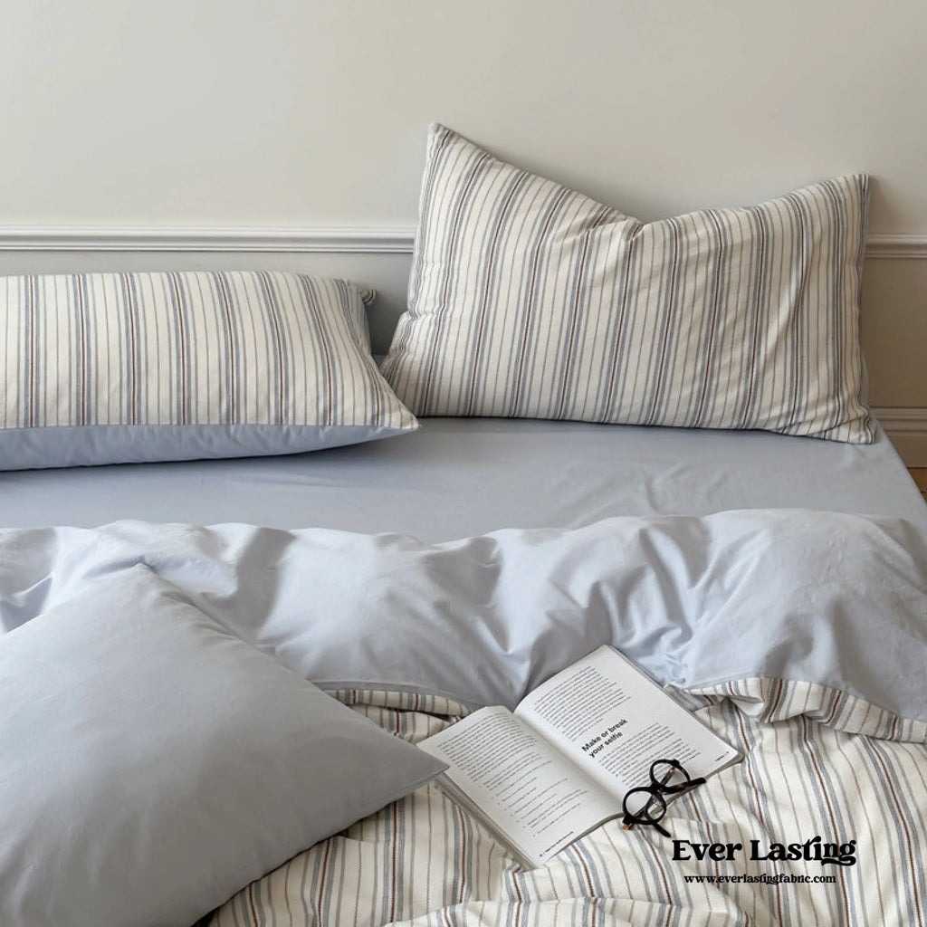 Cozy Pastel Striped Washed Cotton Bedding Set Ever Lasting