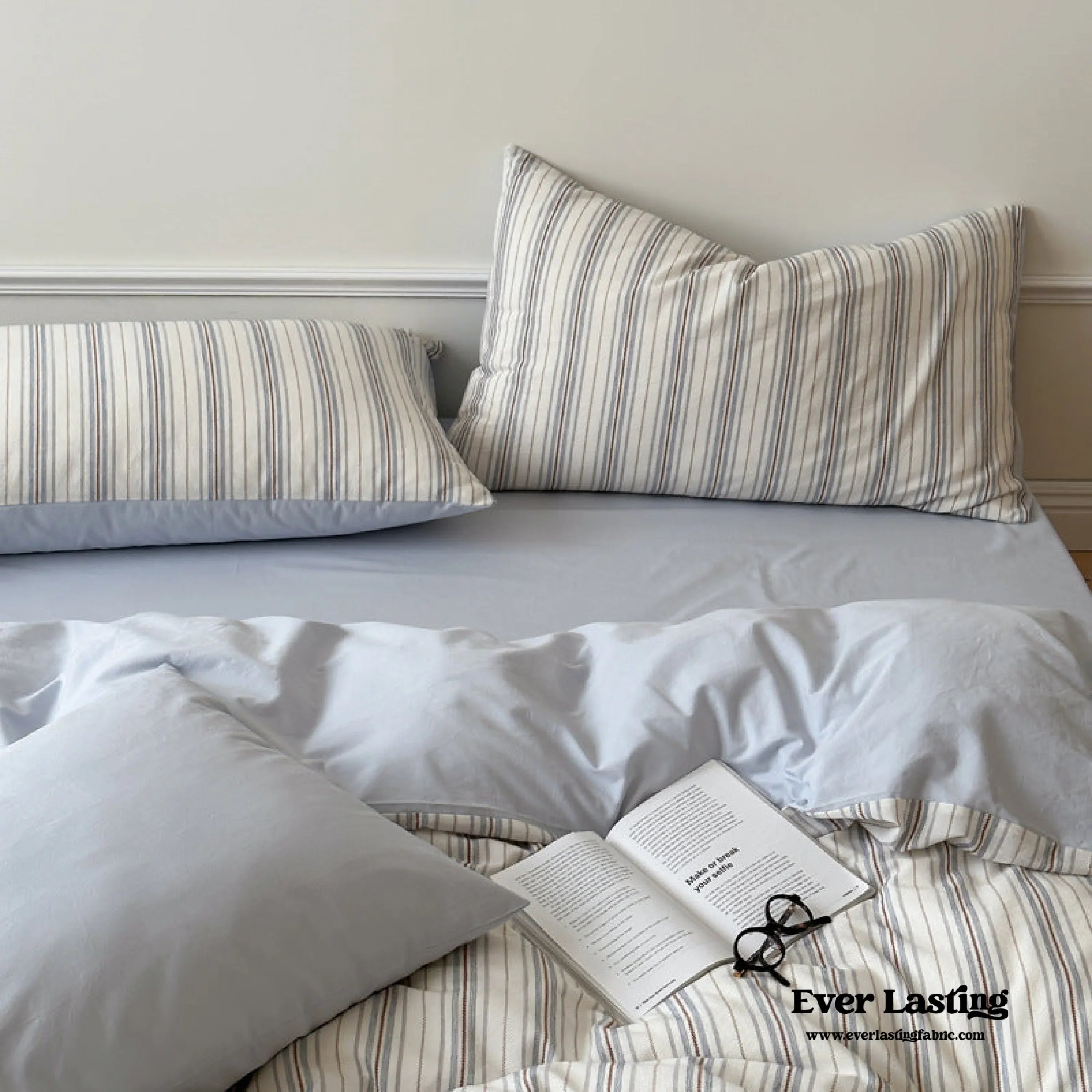 Cozy Pastel Striped Washed Cotton Bedding Set Ever Lasting