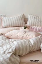 Cozy Pastel Striped Washed Cotton Bedding Set Ever Lasting