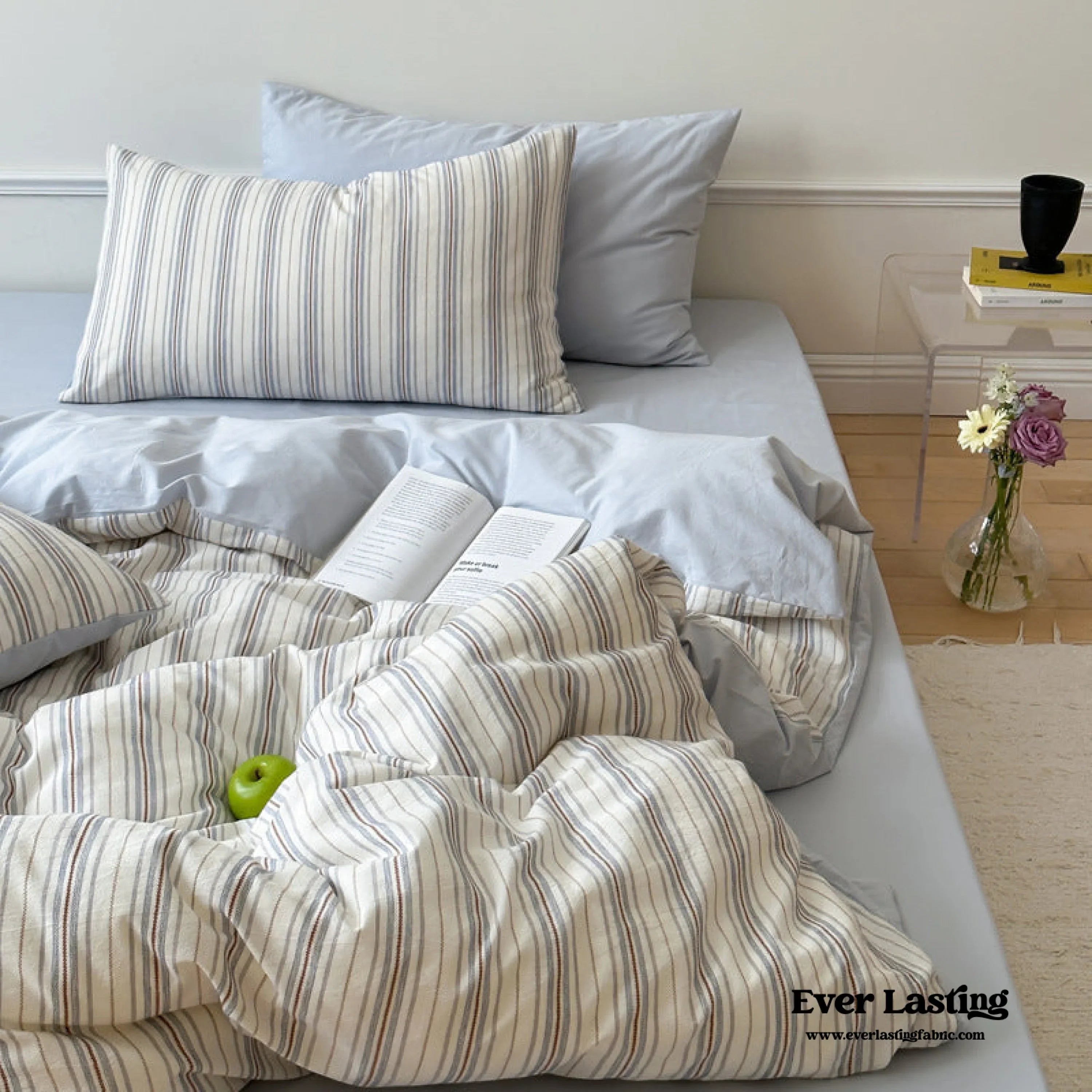 Cozy Pastel Striped Washed Cotton Bedding Set Ever Lasting