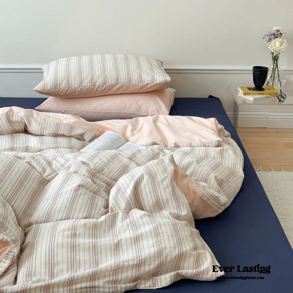 Cozy Pastel Striped Washed Cotton Bedding Set Ever Lasting