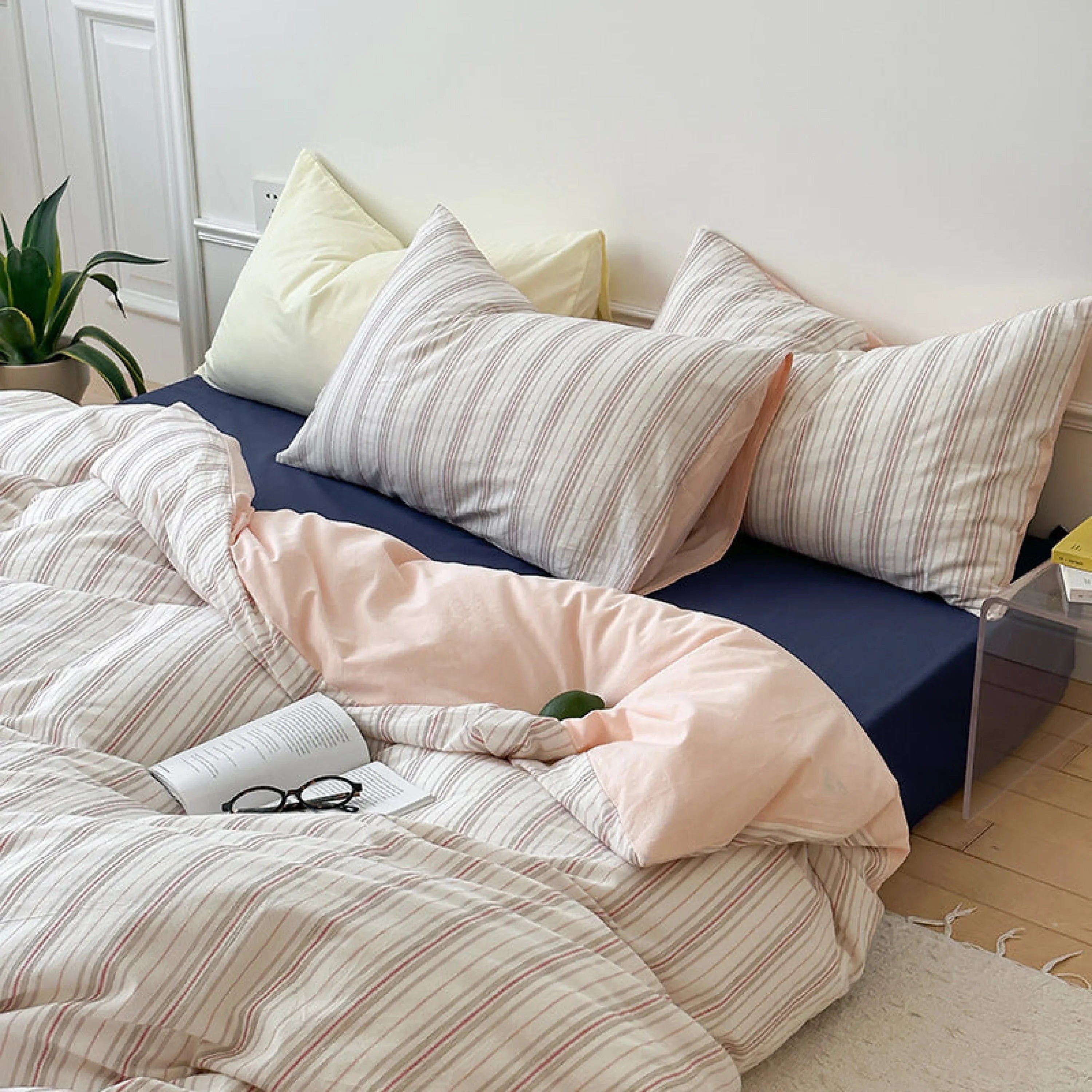 Cozy Pastel Striped Washed Cotton Bedding Set Ever Lasting