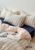 Cozy Pastel Striped Washed Cotton Bedding Set