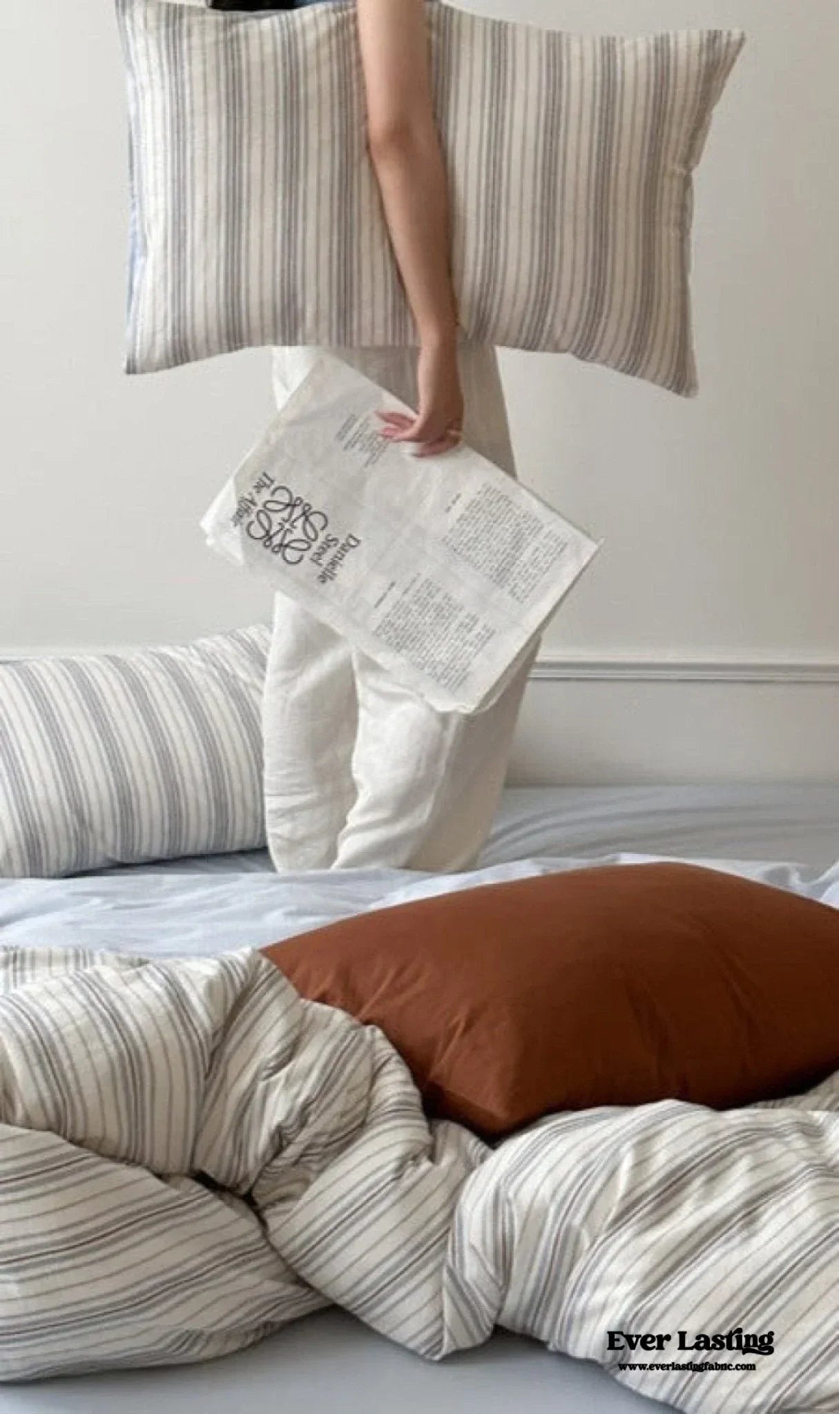 Cozy Pastel Striped Washed Cotton Duvet Cover / Blue Ever Lasting
