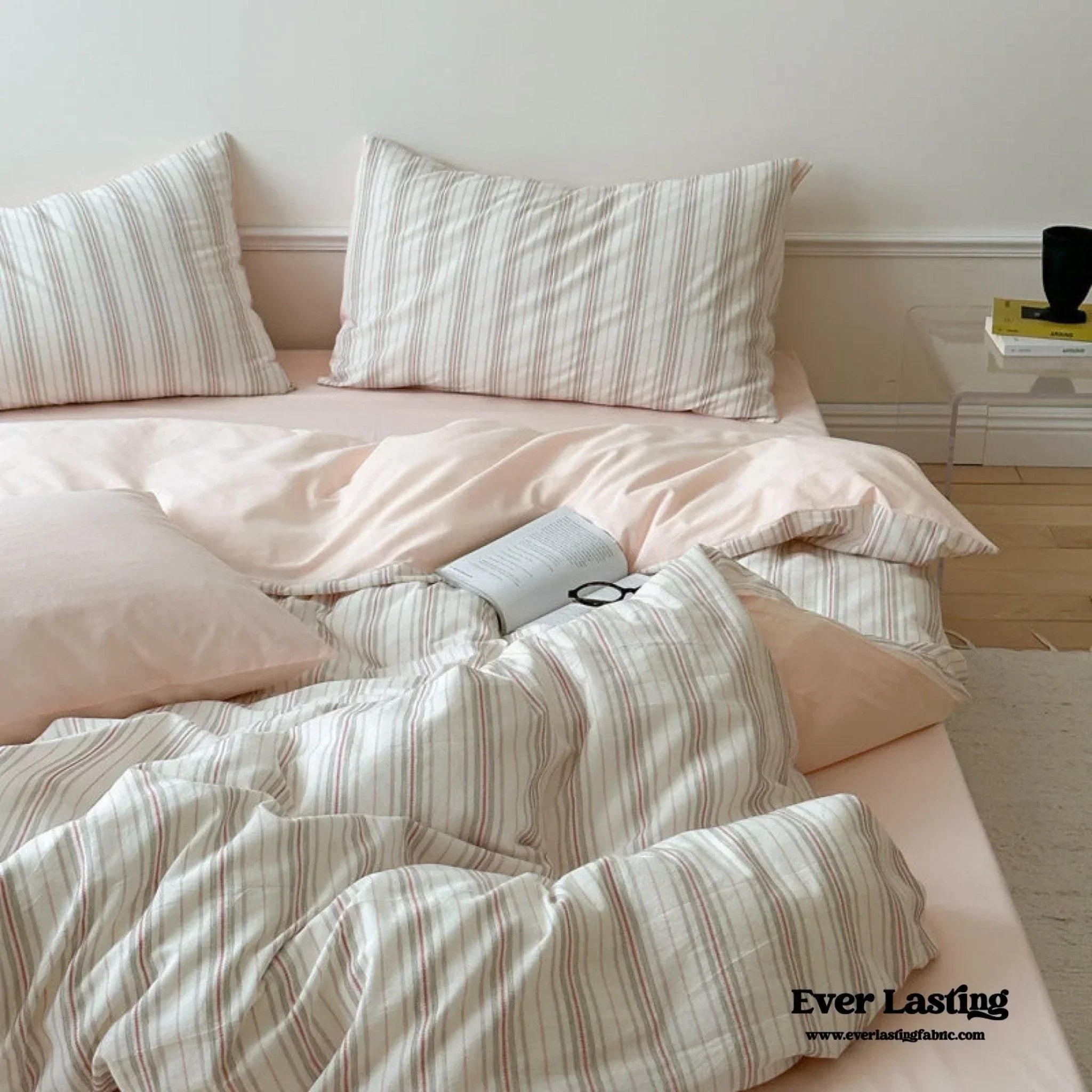 Cozy Pastel Striped Washed Cotton Duvet Cover / Blue Ever Lasting