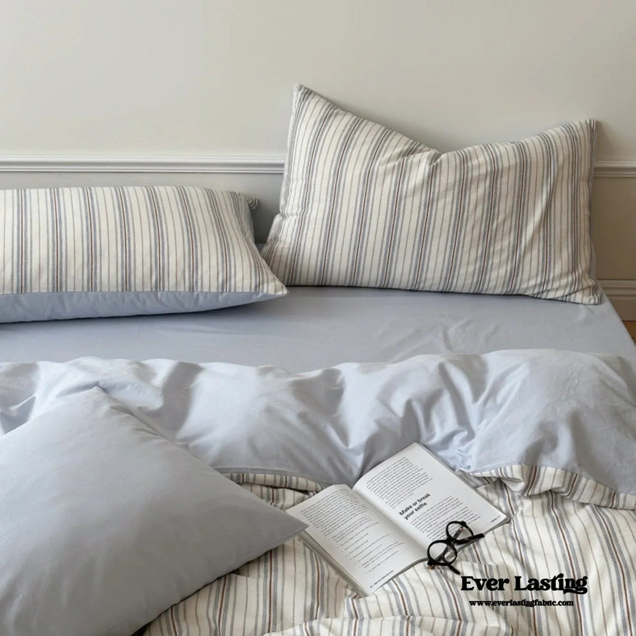Cozy Pastel Striped Washed Cotton Duvet Cover / Blue Ever Lasting