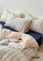 Cozy Pastel Striped Washed Cotton Duvet Cover / Blue Ever Lasting