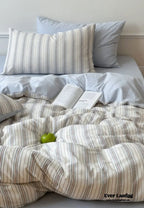Cozy Pastel Striped Washed Cotton Duvet Cover / Blue Ever Lasting