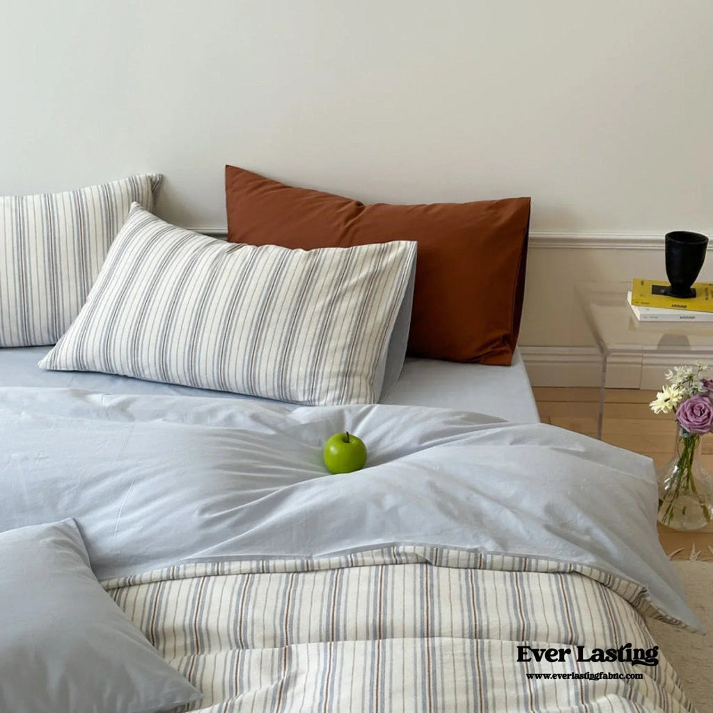 Cozy Pastel Striped Washed Cotton Duvet Cover / Blue Ever Lasting