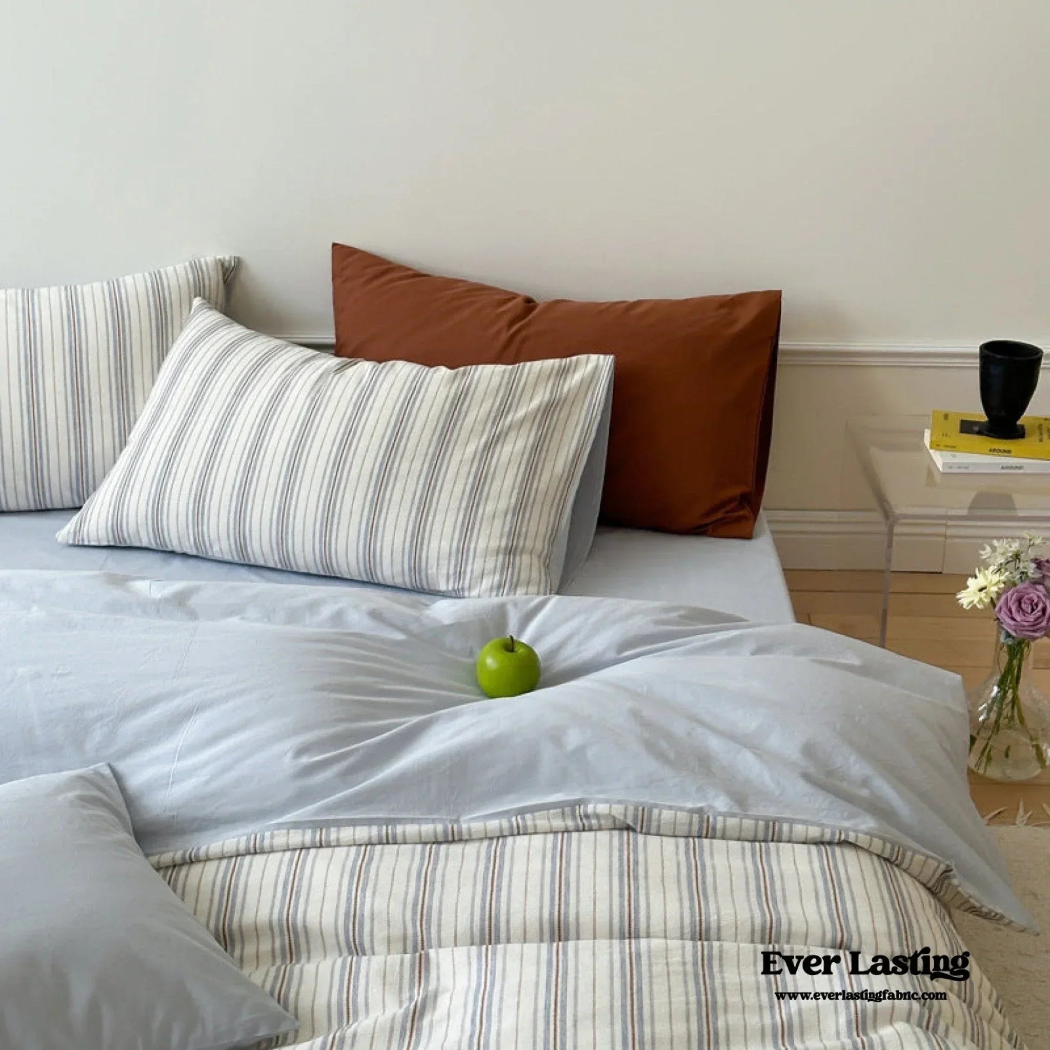 Cozy Pastel Striped Washed Cotton Duvet Cover / Blue Ever Lasting