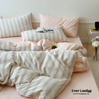 Cozy Pastel Striped Washed Cotton Duvet Cover / Pink Ever Lasting