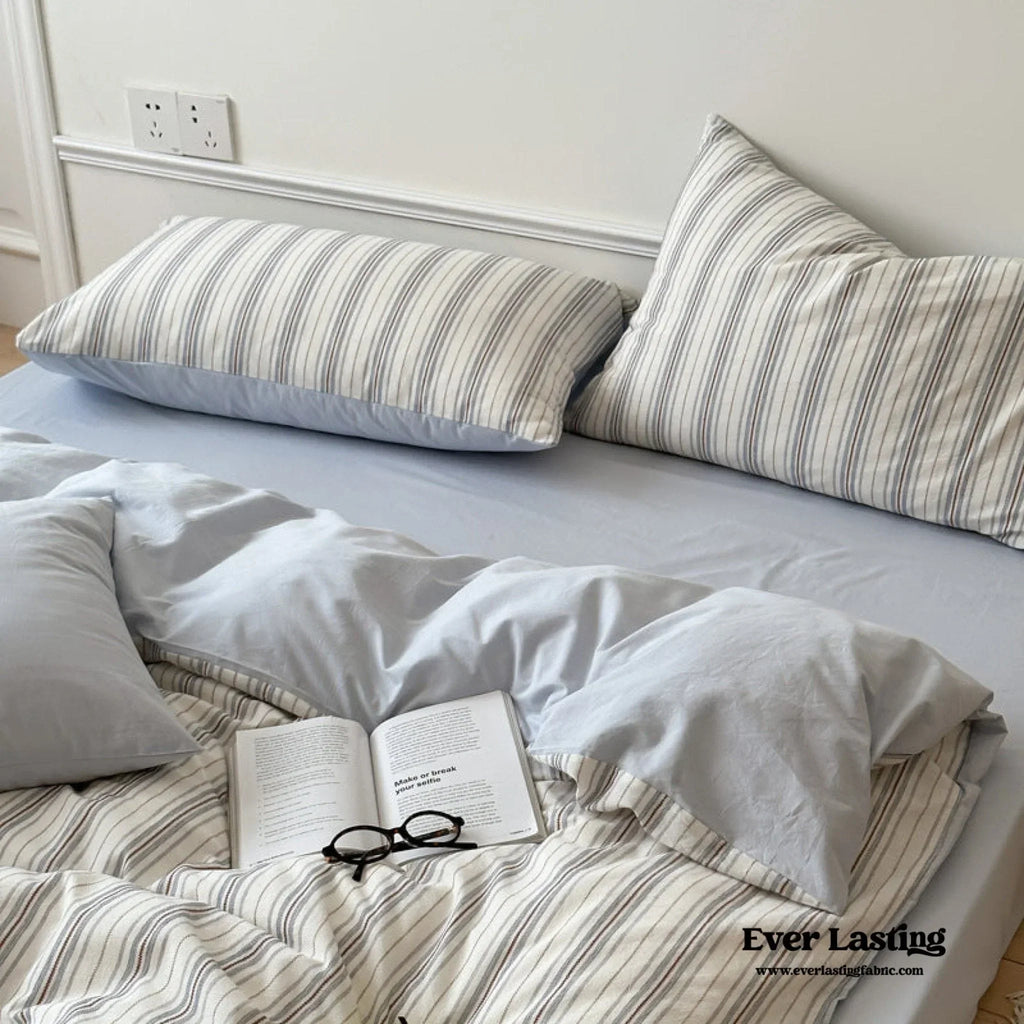 Cozy Pastel Striped Washed Cotton Duvet Cover / Pink Ever Lasting