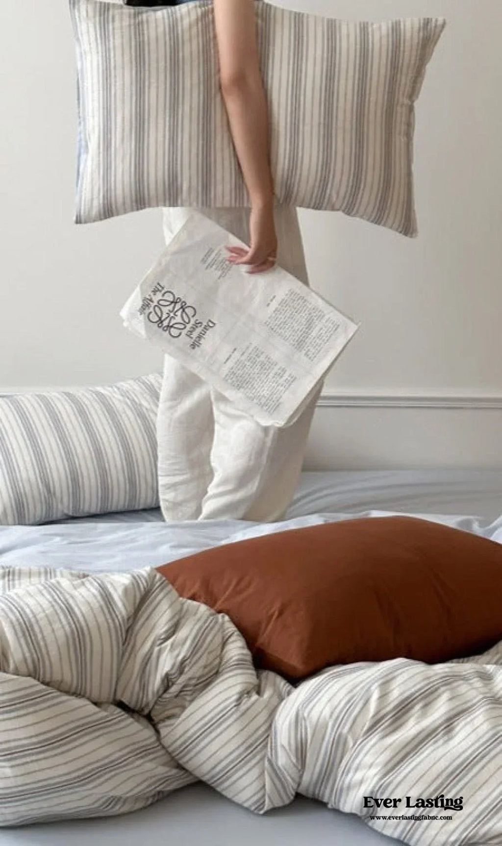 Cozy Pastel Striped Washed Cotton Duvet Cover / Pink Ever Lasting