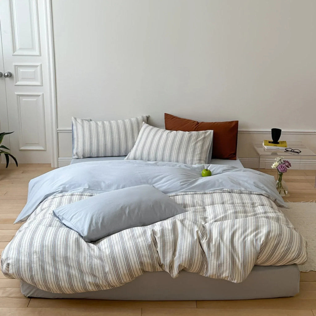 Cozy Pastel Striped Washed Cotton Duvet Cover / Pink Ever Lasting