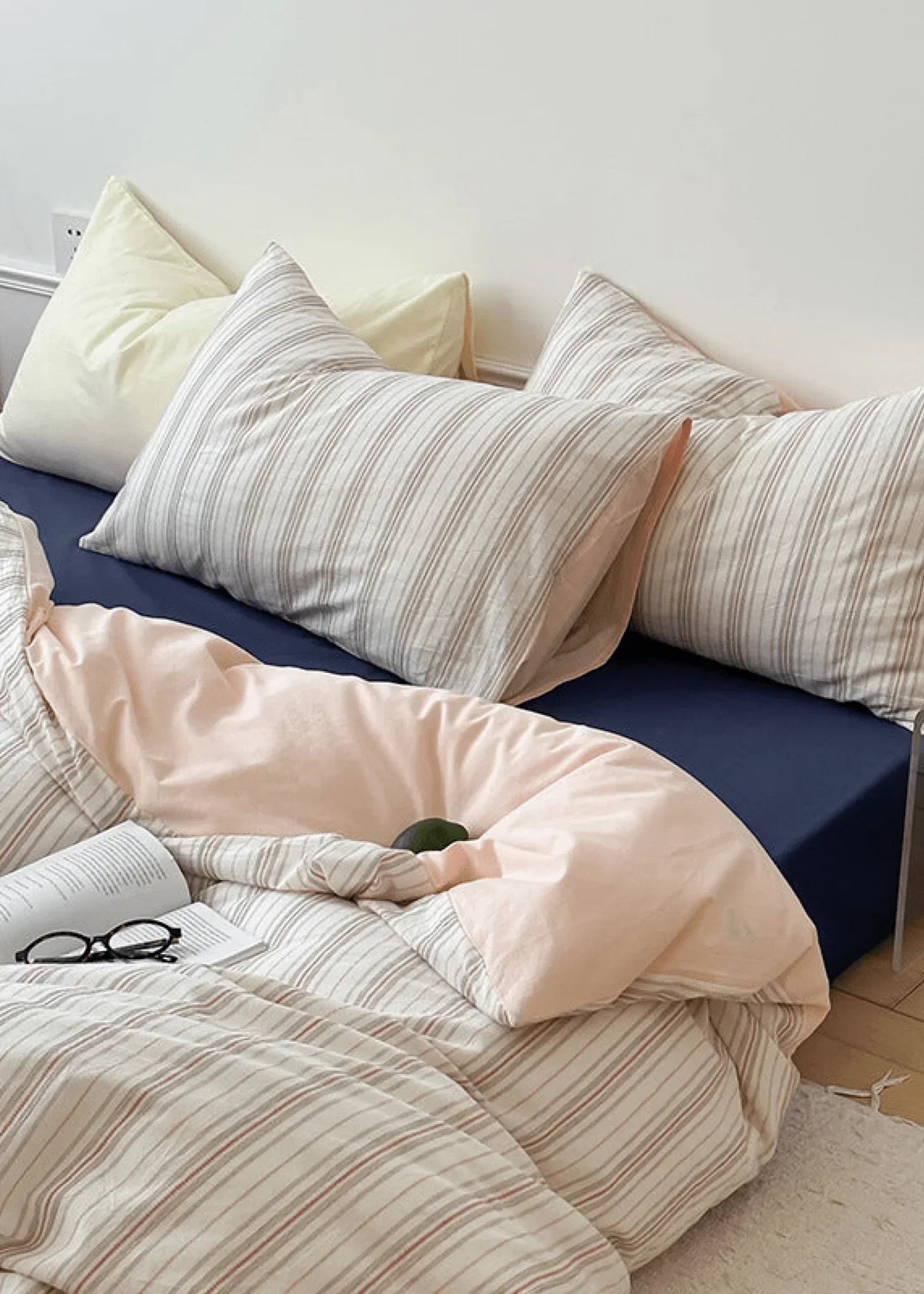 Cozy Pastel Striped Washed Cotton Duvet Cover / Pink Ever Lasting
