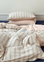 Cozy Pastel Striped Washed Cotton Duvet Cover / Pink Ever Lasting