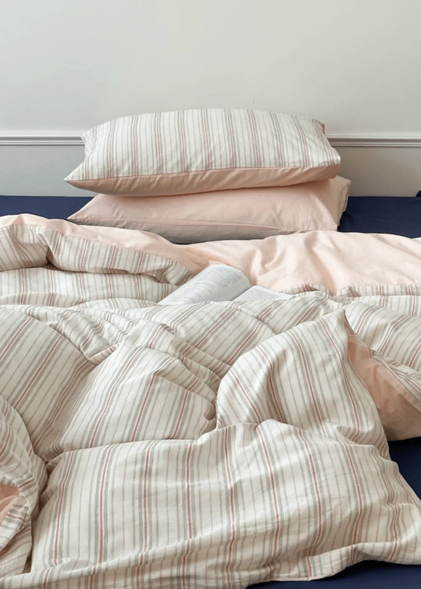 Cozy Pastel Striped Washed Cotton Duvet Cover / Pink Ever Lasting
