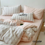 Cozy Pastel Striped Washed Cotton Duvet Cover / Pink Ever Lasting