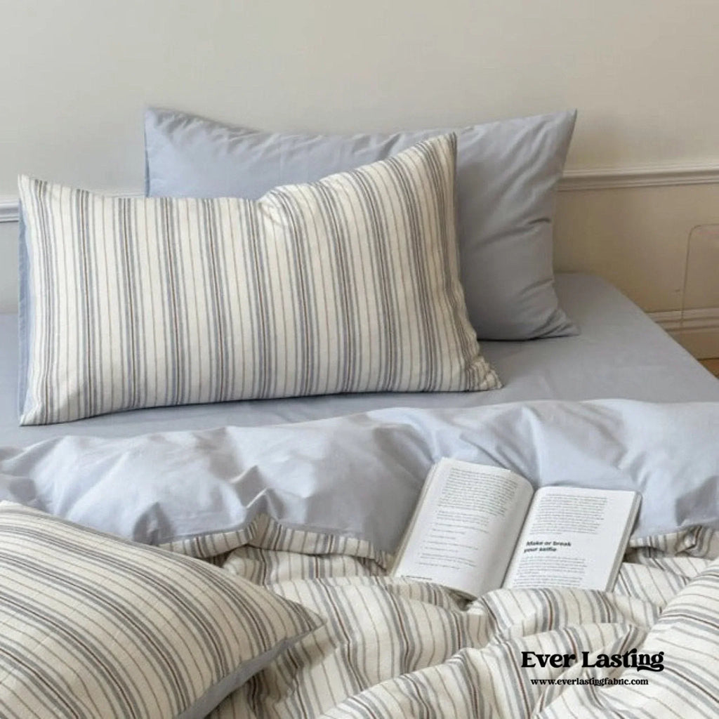 Cozy Pastel Striped Washed Cotton Pillowcases / Blue Ever Lasting