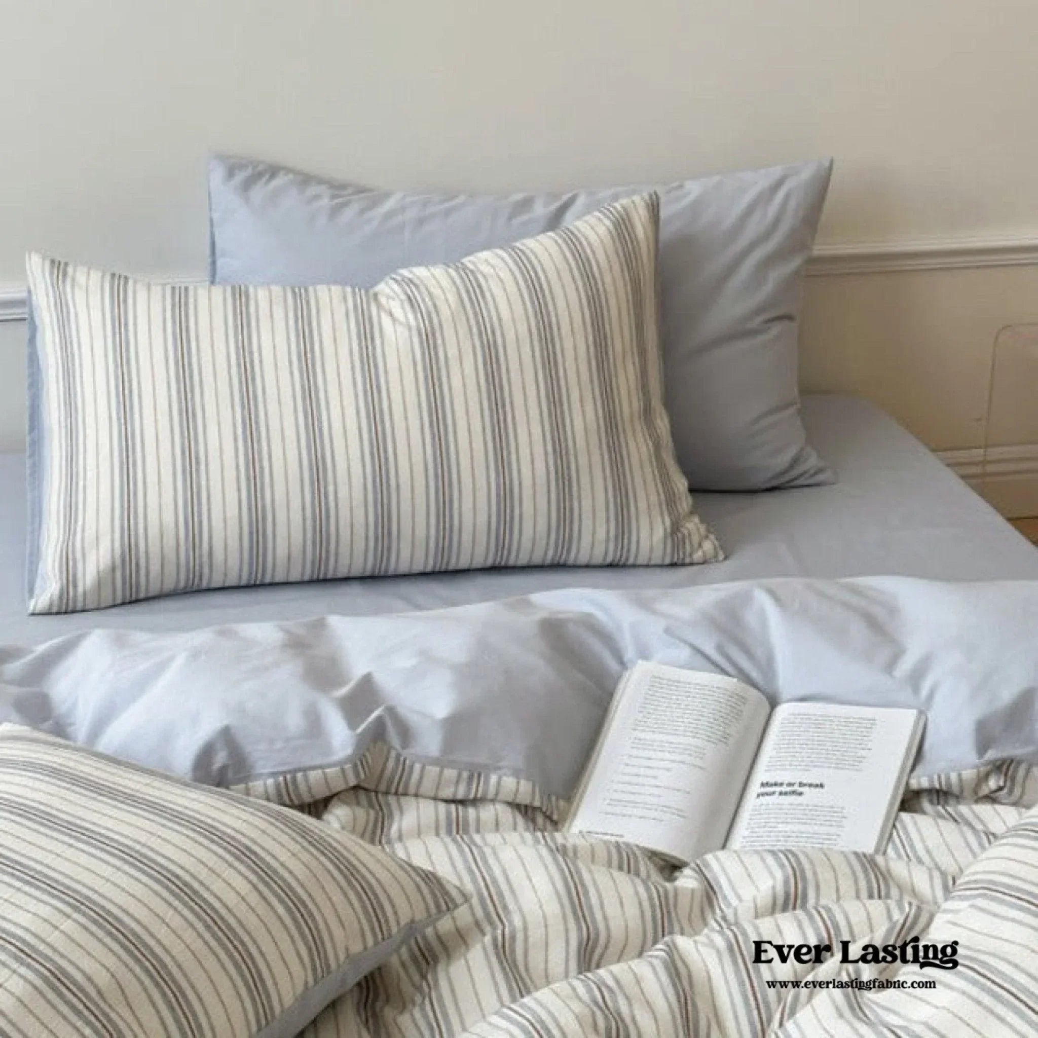 Cozy Pastel Striped Washed Cotton Pillowcases / Blue Ever Lasting