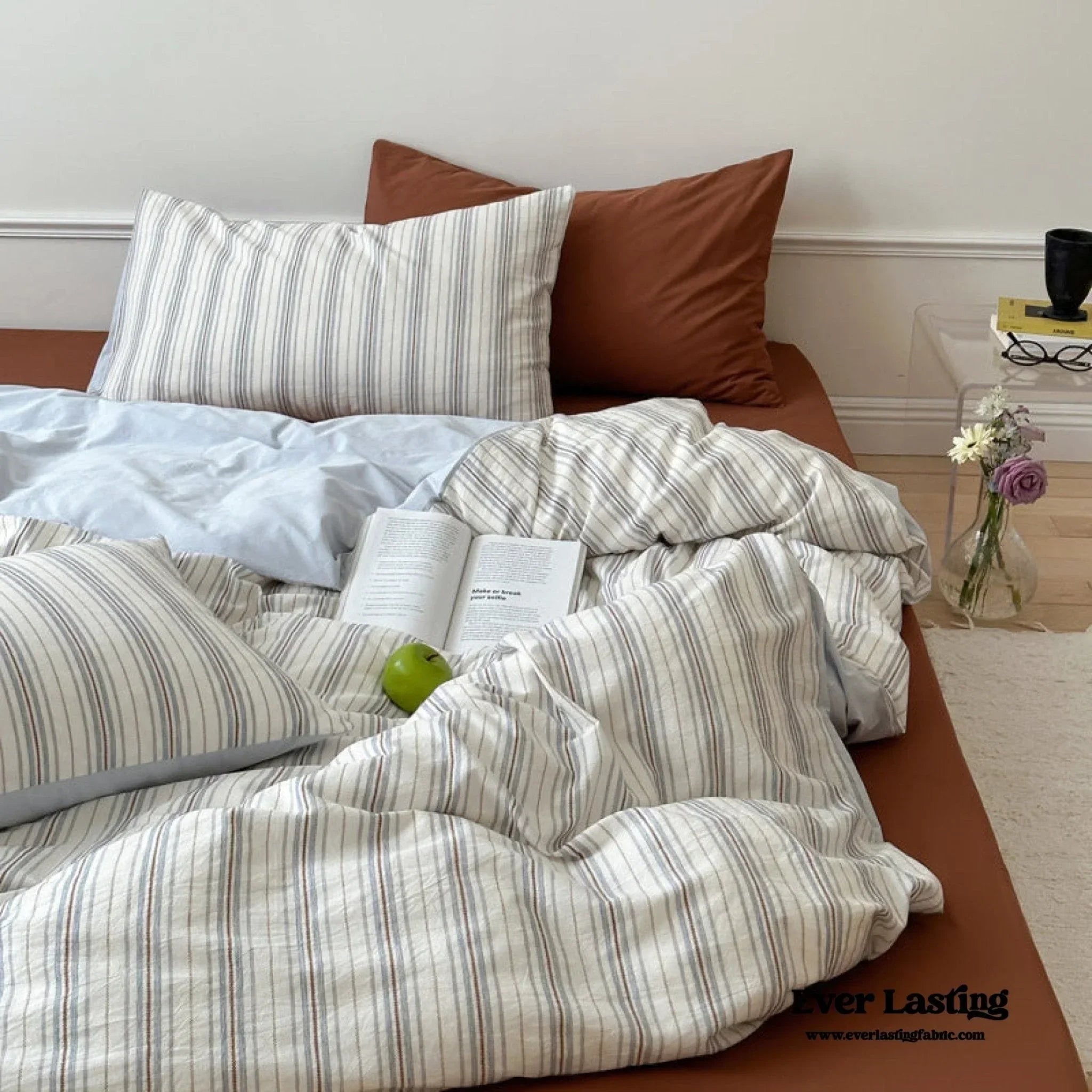 Cozy Pastel Striped Washed Cotton Pillowcases / Blue Ever Lasting