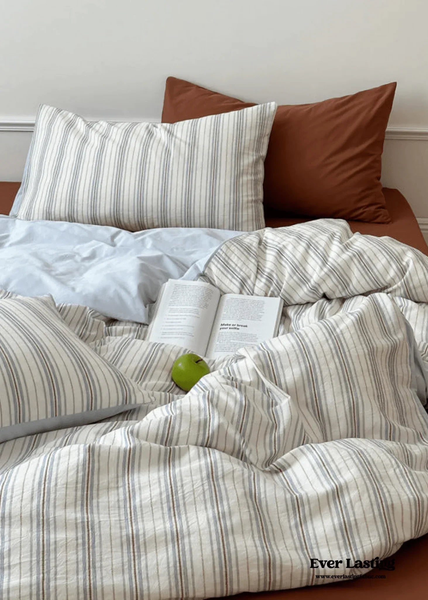 Cozy Pastel Striped Washed Cotton Pillowcases / Blue Ever Lasting