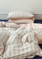 Cozy Pastel Striped Washed Cotton Pillowcases / Blue Ever Lasting
