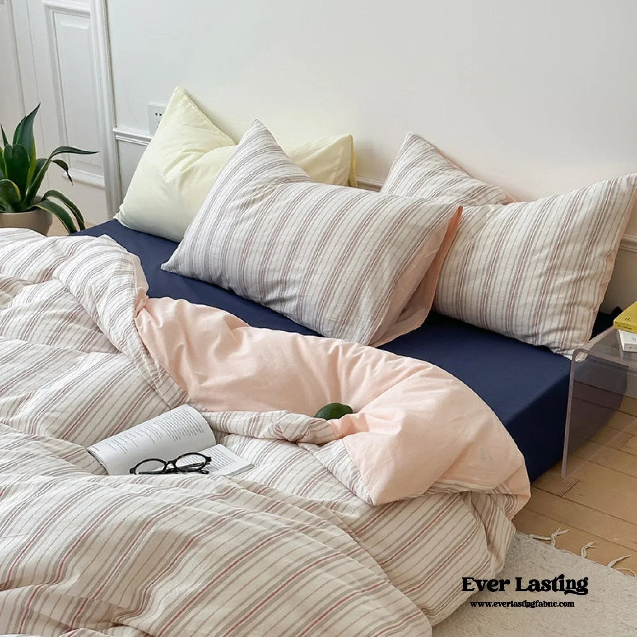 Cozy Pastel Striped Washed Cotton Pillowcases / Blue Ever Lasting