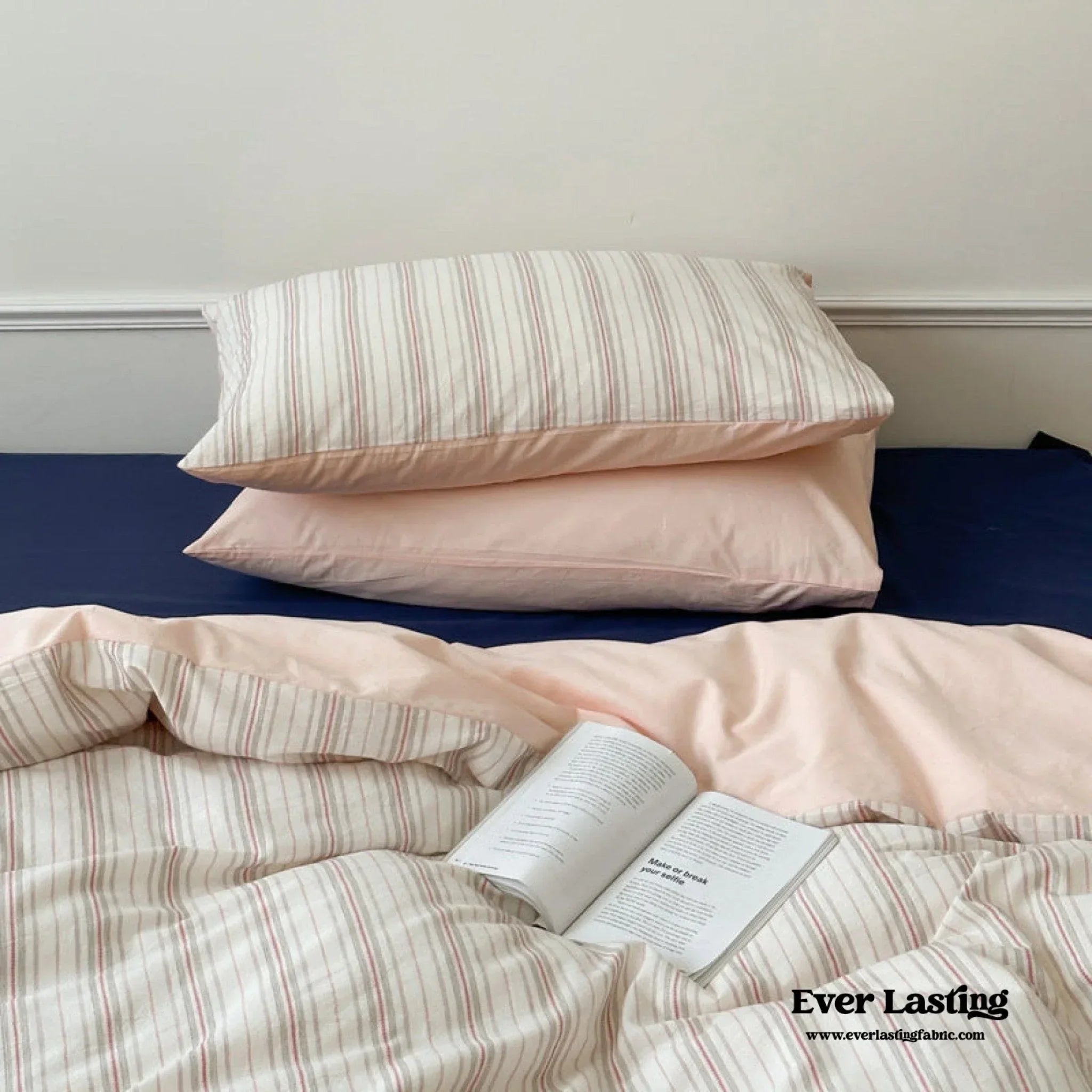 Cozy Pastel Striped Washed Cotton Pillowcases / Blue Ever Lasting