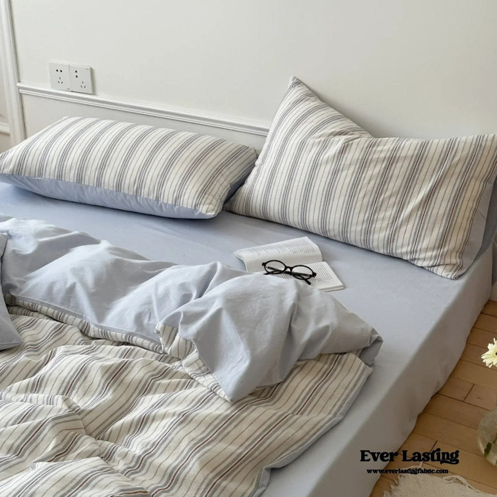 Cozy Pastel Striped Washed Cotton Pillowcases / Blue Ever Lasting