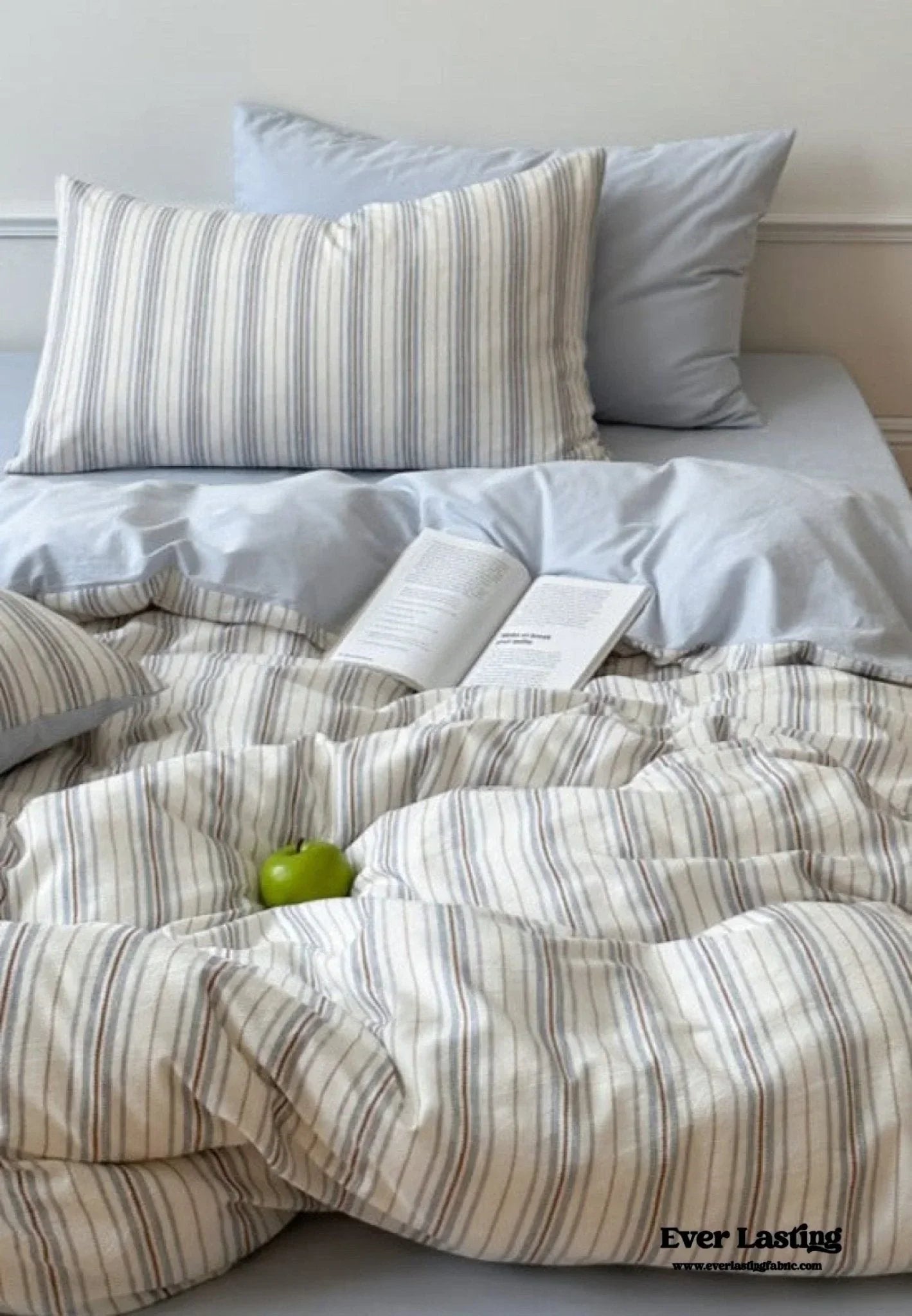 Cozy Pastel Striped Washed Cotton Pillowcases / Blue Ever Lasting