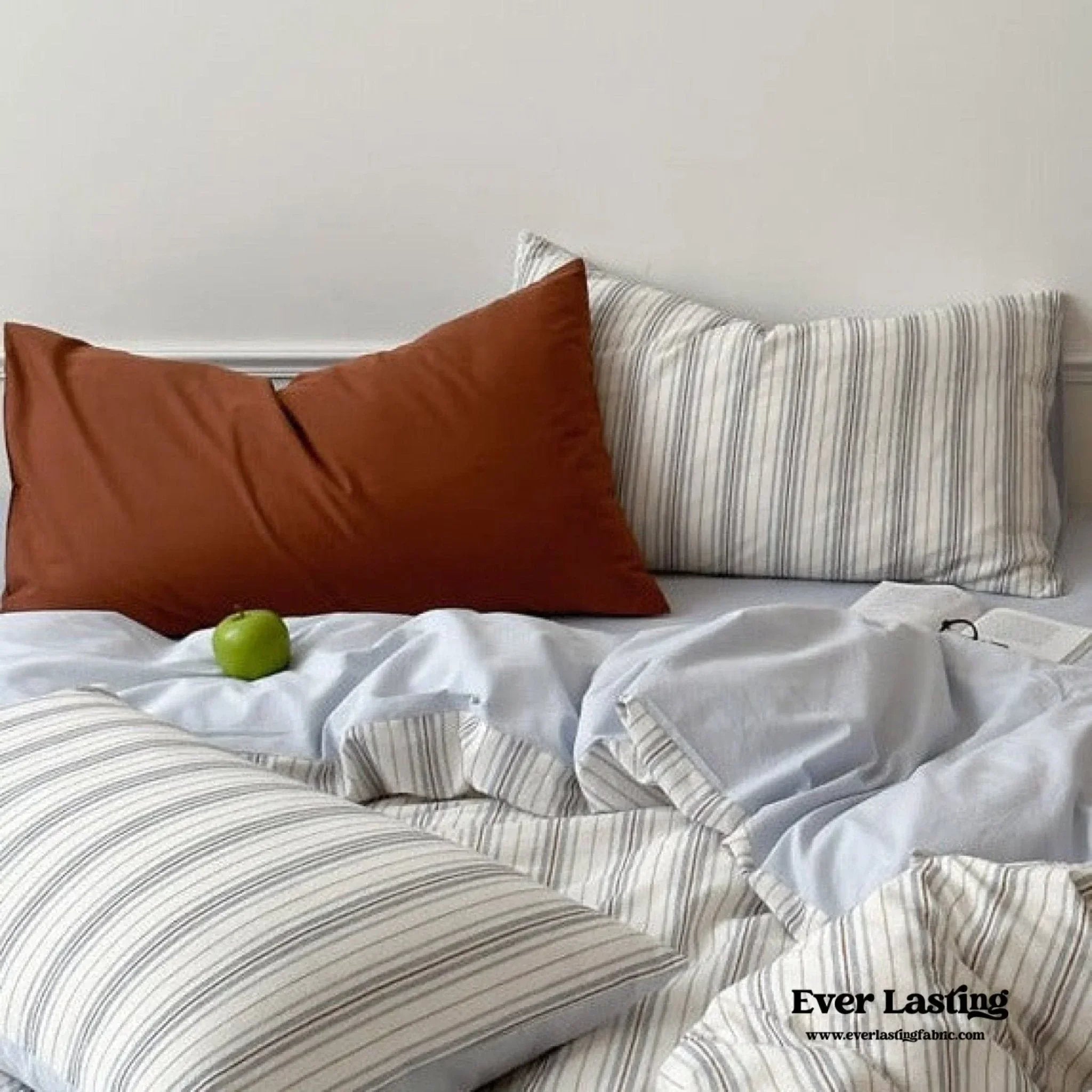 Cozy Pastel Striped Washed Cotton Pillowcases / Blue Ever Lasting