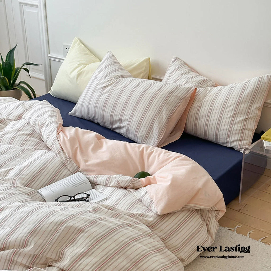 Cozy Pastel Striped Washed Cotton Pillowcases / Pink Ever Lasting