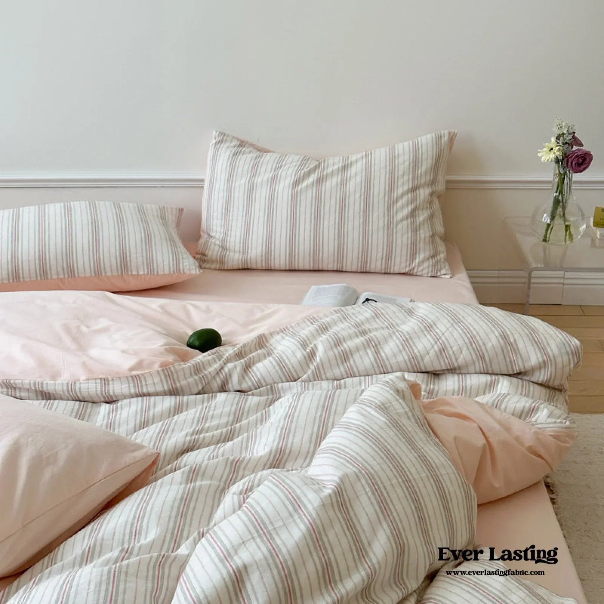 Cozy Pastel Striped Washed Cotton Pillowcases / Pink Ever Lasting