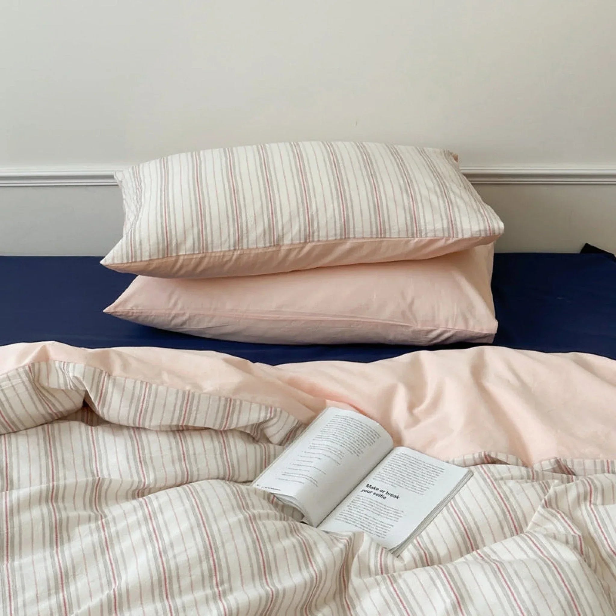 Cozy Pastel Striped Washed Cotton Pillowcases / Pink Ever Lasting