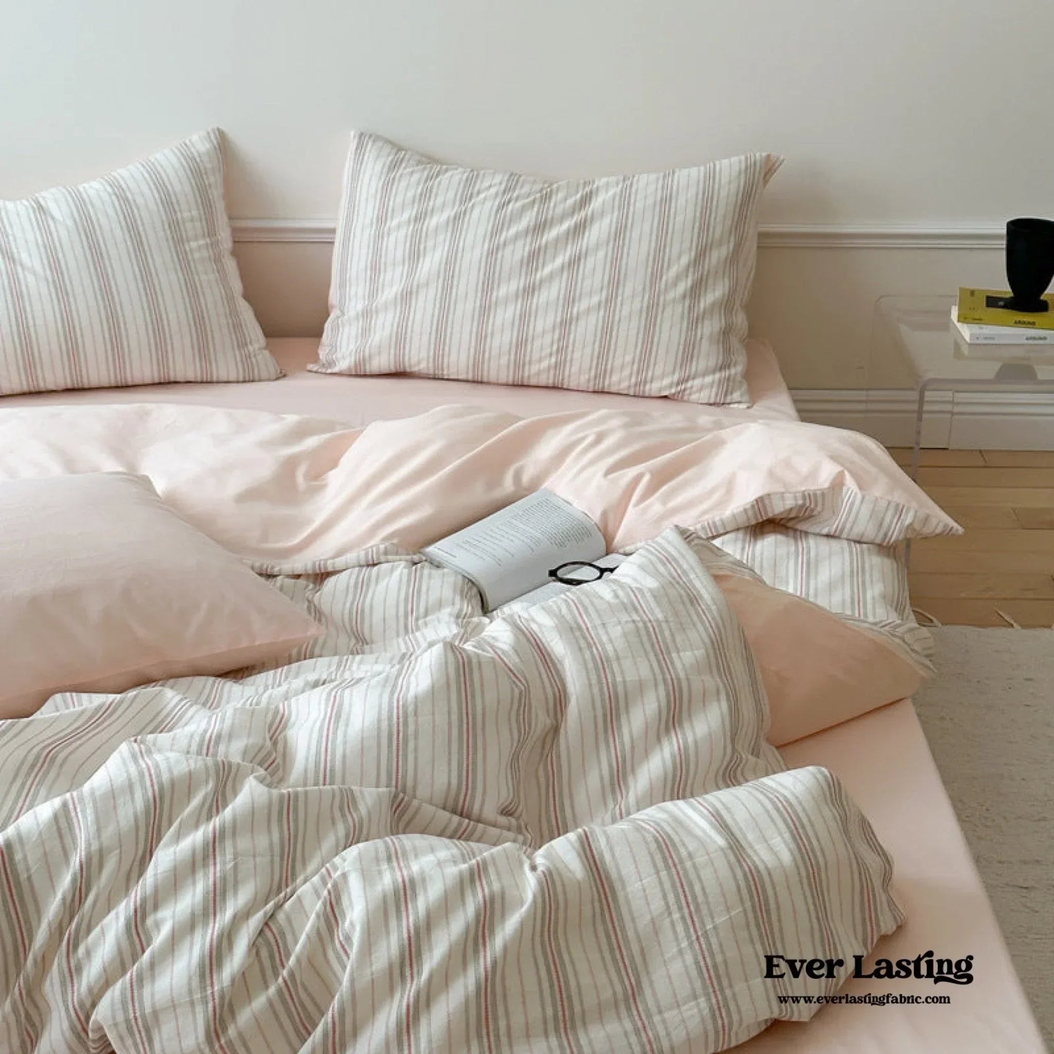 Cozy Pastel Striped Washed Cotton Pillowcases / Pink Ever Lasting