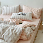Cozy Pastel Striped Washed Cotton Pillowcases / Pink Ever Lasting