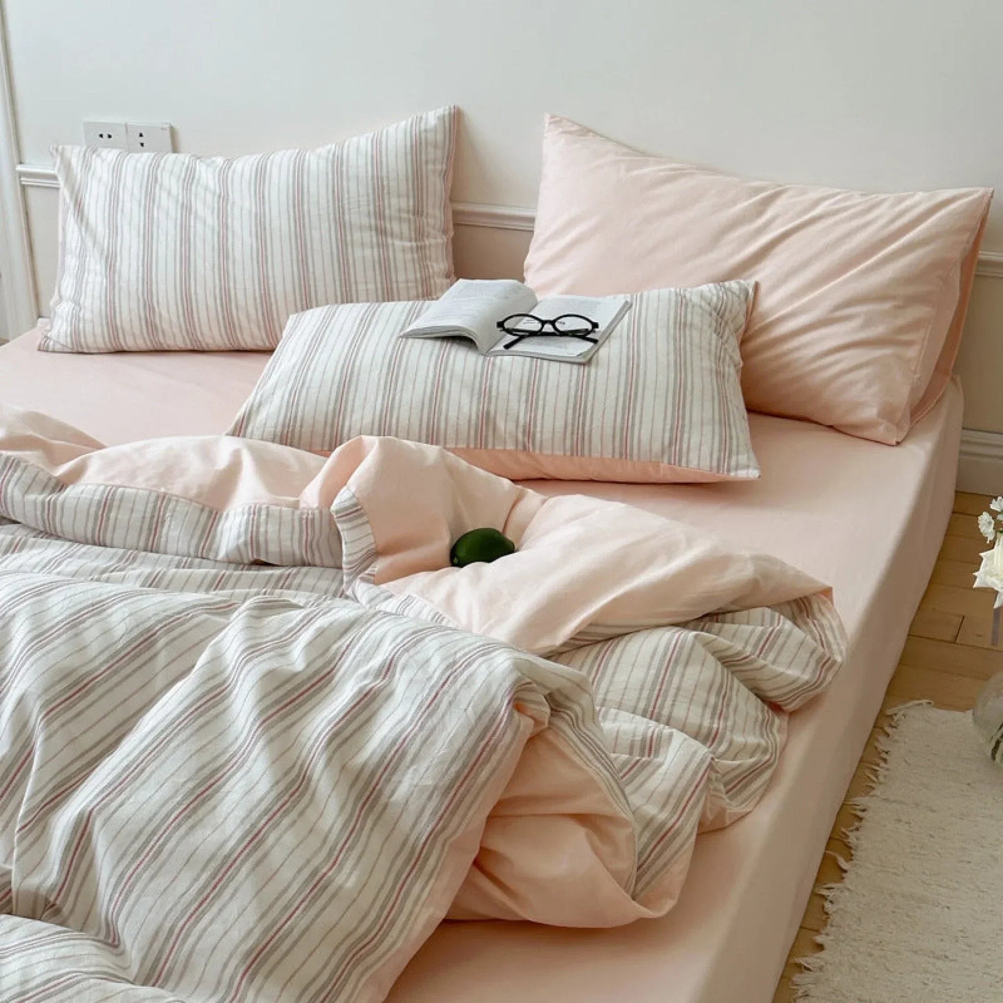 Cozy Pastel Striped Washed Cotton Pillowcases / Pink Ever Lasting