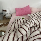 Cozy Washed Cotton Striped Bedding Set / Pink Ever Lasting