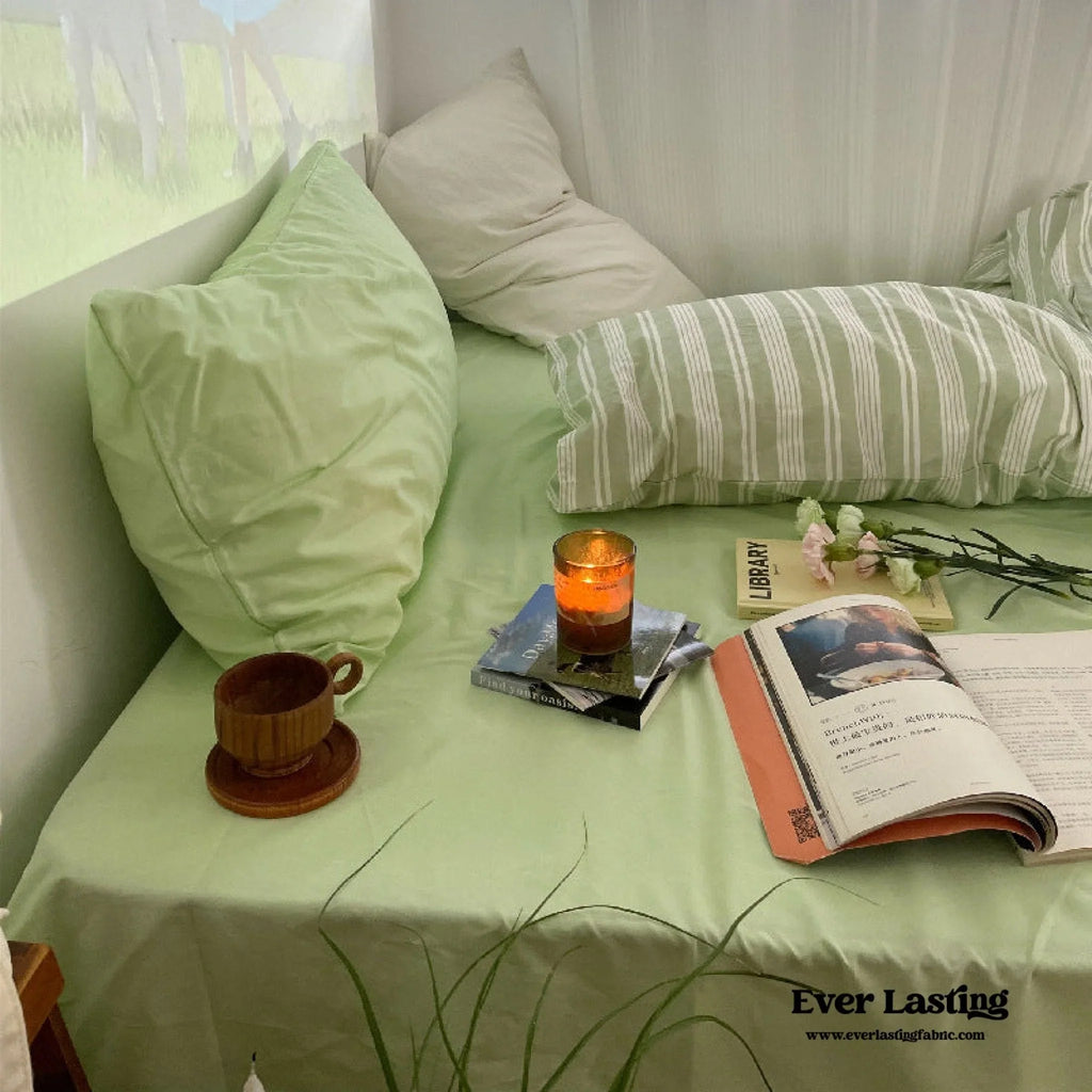 Cozy Washed Cotton Striped Bedding Set / Pink