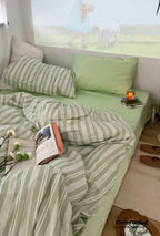 Cozy Washed Cotton Striped Bedding Set / Pink