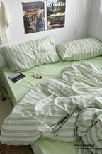 Cozy Washed Cotton Striped Bedding Set / Pink