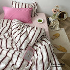 Cozy Washed Cotton Striped Bedding Set / Pink