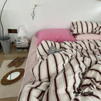 Cozy Washed Cotton Striped Bedding Set / Pink Ever Lasting