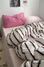 Cozy Washed Cotton Striped Bedding Set / Pink